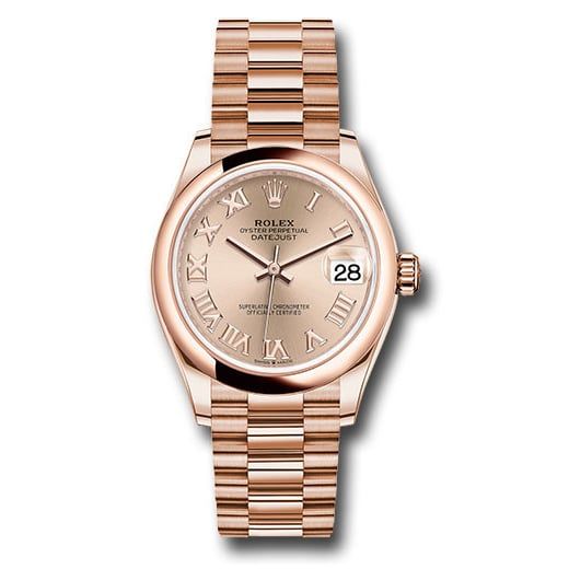 Đồng hồ Rolex Everose Gold Datejust Domed Bezel Rosé Roman Dial President Bracelet 278245 rsrp 31mm