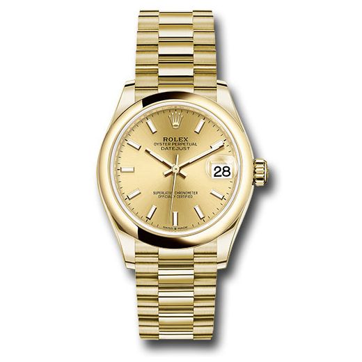 Đồng hồ Rolex Yellow Gold Datejust Domed Bezel Champagne Index Dial President Bracelet 278248 chip 31mm
