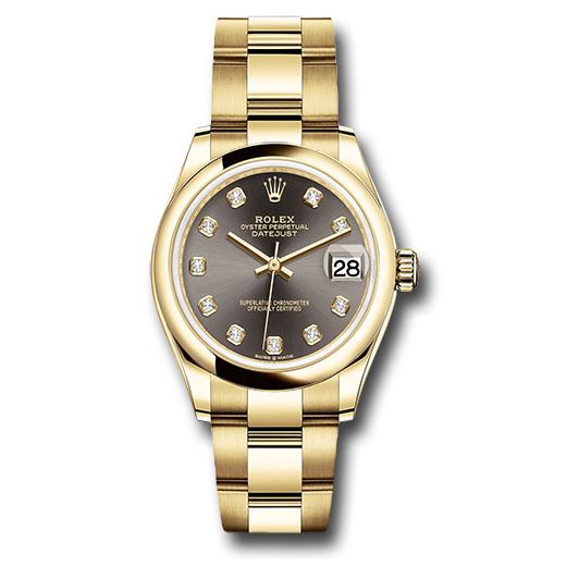 Đồng hồ Rolex Yellow Gold Datejust Domed Bezel Dark Grey Diamond Dial Oyster Bracelet 278248 dkgdo 31mm