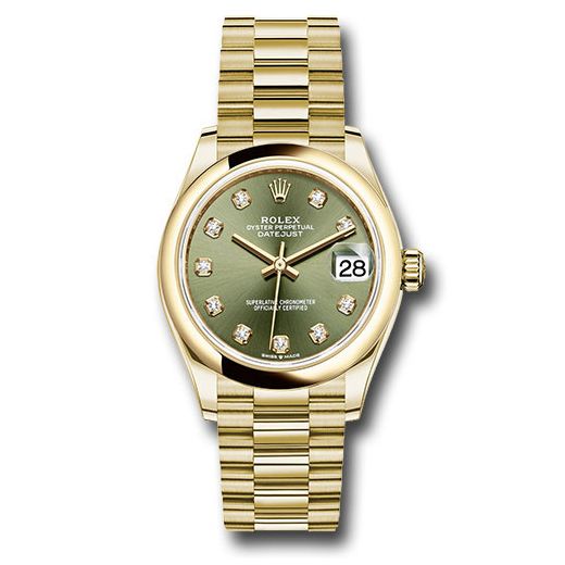 Đồng hồ Rolex Yellow Gold Datejust Domed Bezel Olive Green Diamond Dial President Bracelet 278248 ogdp 31mm