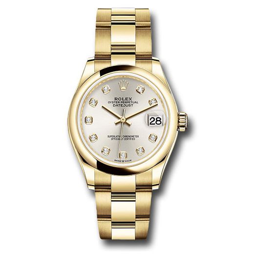Đồng hồ Rolex Yellow Gold Datejust Domed Bezel Silver Diamond Dial Oyster Bracelet 278248 sdo 31mm