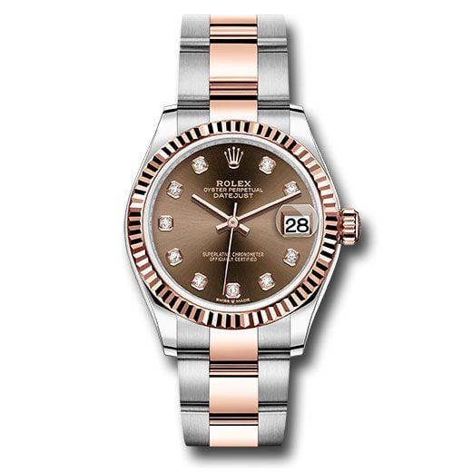 Đồng hồ Rolex Steel & Everose Gold Datejust Fluted Bezel White Roman Dial Oyster Bracelet 278271 chodo 31mm