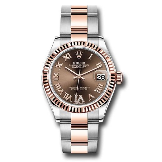 Đồng hồ Rolex Steel & Everose Gold Datejust Fluted Bezel Dark Rhodium Diamond Roman VI Dial Oyster Bracelet 278271 chodr6o 31mm