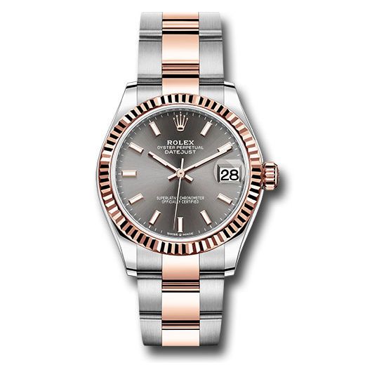 Đồng hồ Rolex Steel & Everose Gold Datejust Fluted Bezel Dark Rhodium Index Dial Oyster Bracelet 278271 dkrhio 31mm