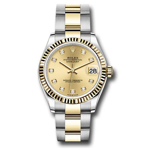 Đồng hồ Rolex Steel & Yellow Gold Datejust Fluted Bezel Champagne Diamond Dial Oyster Bracelet 278273 chdo 31mm
