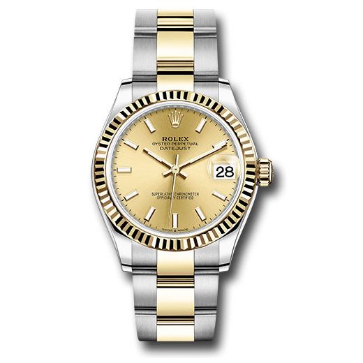Đồng hồ Rolex Steel & Yellow Gold Datejust Fluted Bezel Champagne Index Dial Oyster Bracelet 278273 chio 31mm