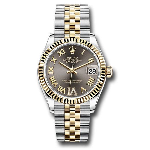 Đồng hồ Rolex Steel & Yellow Gold Datejust Fluted Bezel Dark Grey Diamond Roman Six Dial Jubilee Bracelet 278273 dkgdr6j 31mm
