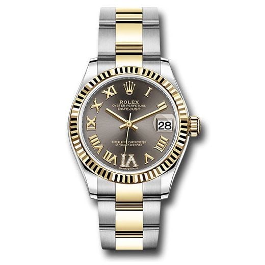 Đồng hồ Rolex Steel & Yellow Gold Datejust Fluted Bezel Dark Grey Diamond Roman Six Dial Oyster Bracelet 278273 dkgdr6o 31mm