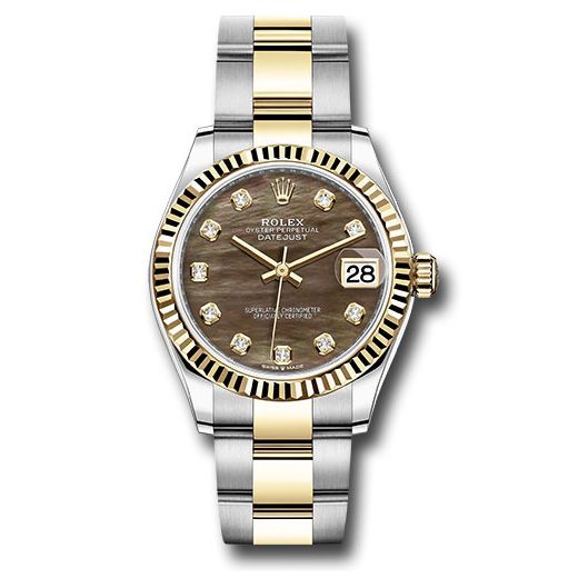 Đồng hồ Rolex Steel & Yellow Gold Datejust Fluted Bezel Dark Mother-of-Pearl Diamond Dial Oyster Bracelet 278273 dkmdo 31mm