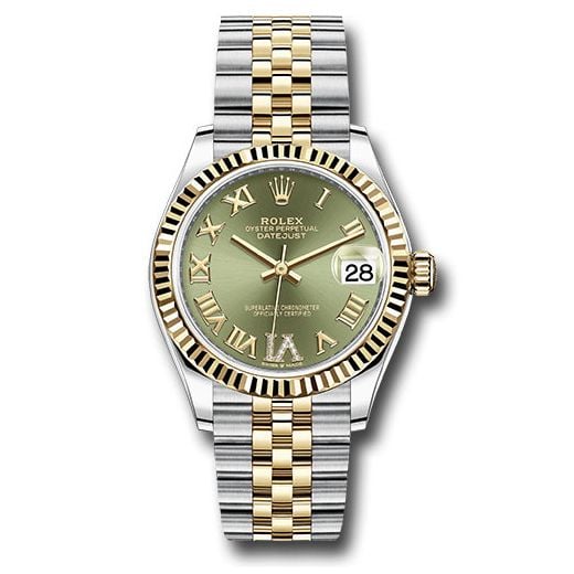 Đồng hồ Rolex Steel & Yellow Gold Datejust Fluted Bezel Olive Green Diamond Roman Six Dial Jubilee Bracelet 278273 ogdr6j 31mm