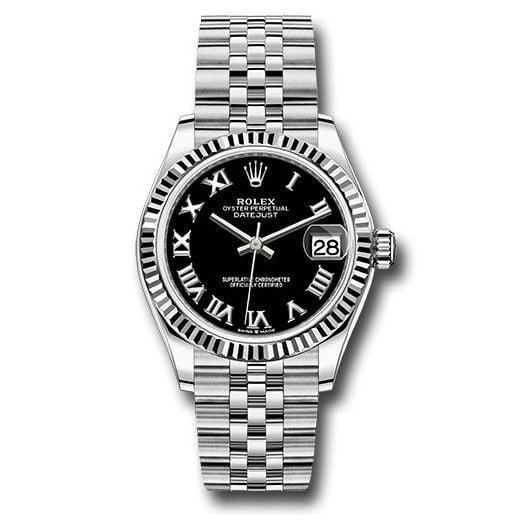 Đồng hồ Rolex Steel & White Gold Datejust Fluted Bezel Black Roman Dial Jubilee Bracelet 278274 bkrj 31mm