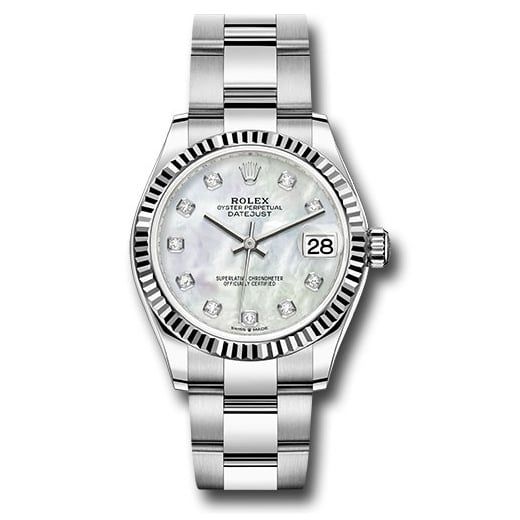 Đồng hồ Rolex Steel & White Gold Datejust Fluted Bezel White Mother-Of-Pearl Diamond Dial Oyster Bracelet 278274 mdo 31mm