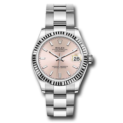 Đồng hồ Rolex Steel & White Gold Datejust Fluted Bezel Pink Index Dial Oyster Bracelet 278274 pio 31mm