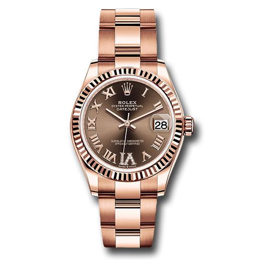 Đồng hồ Rolex Everose Gold Datejust Fluted Bezel Chocolate Diamond Six Dial Oyster Bracelet 278275 chodr6o 31mm