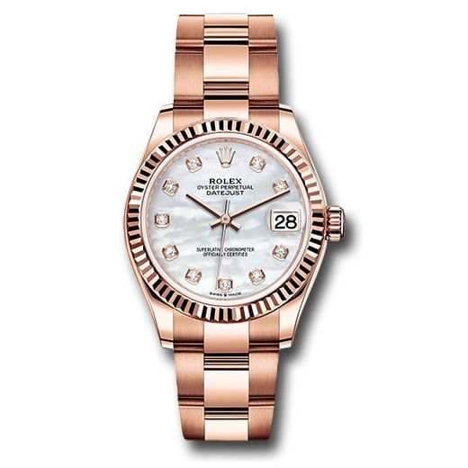 Đồng hồ Rolex Everose Gold Datejust Fluted Bezel Silver Diamond Dial Oyster Bracelet 278275 mdo 31mm