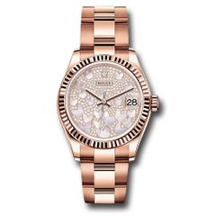 Đồng hồ Rolex Everose Gold Datejust Fluted Bezel Diamond Paved Butterfly Dial Oyster Bracelet 278275 pmopbo 31mm
