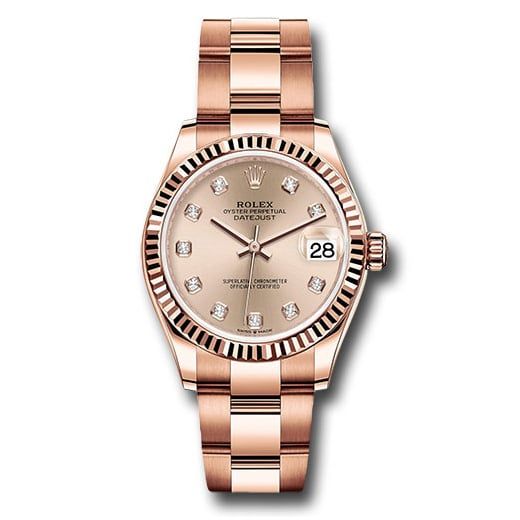 Đồng hồ Rolex Everose Gold Datejust Fluted Bezel Rosé Diamond Dial Oyster Bracelet 278275 rsdo 31mm