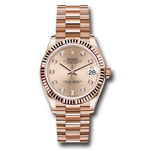Đồng hồ Rolex Everose Gold Datejust Fluted Bezel Rosé Diamond Dial President Bracelet 278275 rsdp 31mm