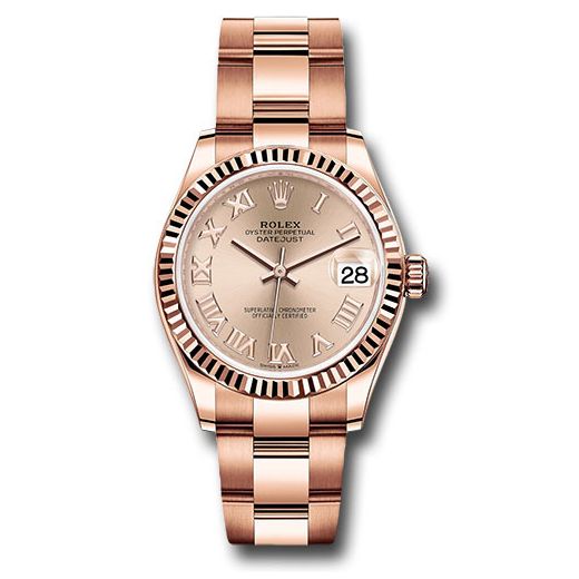 Đồng hồ Rolex Everose Gold Datejust Fluted Bezel Rosé Roman Dial Oyster Bracelet 278275 rsro 31mm