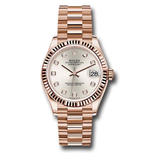 Đồng hồ Rolex Everose Gold Datejust Fluted Bezel Silver Diamond Dial President Bracelet 278275 sdp 31mm