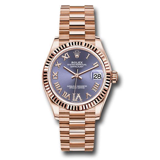 Đồng hồ Rolex Everose Gold Datejust Fluted Bezel Aubergine Diamond Six Dial President Bracelet 278275 aubdr6p 31mm