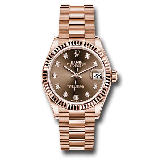 Đồng hồ Rolex Everose Gold Datejust Fluted Bezel Chocolate Diamond Dial President Bracelet 278275 chodp 31mm