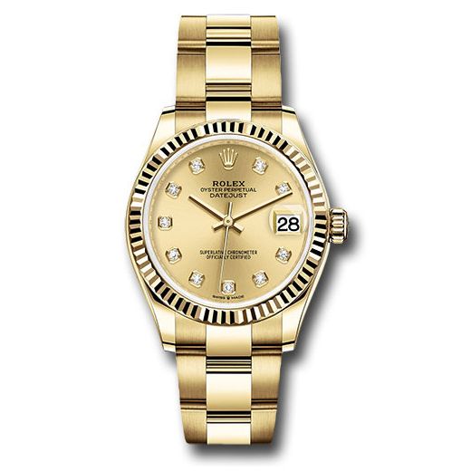Đồng hồ Rolex Yellow Gold Datejust Fluted Bezel Champagne Diamond Dial Oyster Bracelet 278278 chdo 31mm