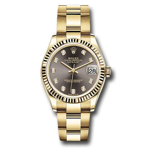 Đồng hồ Rolex Yellow Gold Datejust Fluted Bezel Dark Grey Diamond Dial Oyster Bracelet 278278 dkgdo 31mm