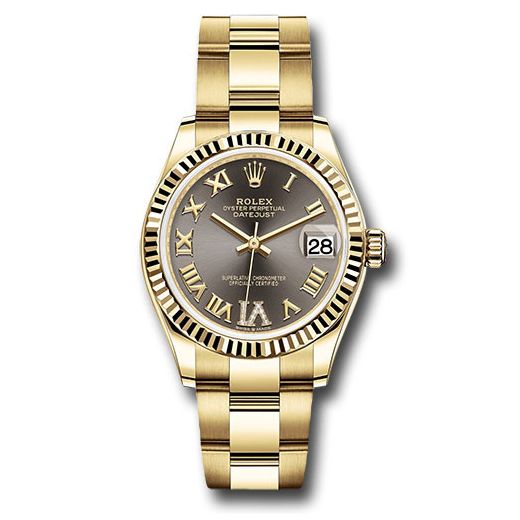 Đồng hồ Rolex Yellow Gold Datejust Fluted Bezel Dark Grey Diamond Six Dial Oyster Bracelet 278278 dkgdr6o 31mm