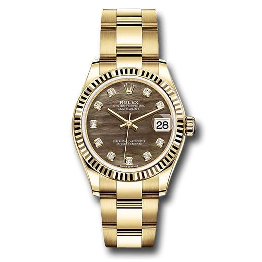 Đồng hồ Rolex Yellow Gold Datejust Fluted Bezel Dark Mother-of-Pearl Diamond Dial Oyster Bracelet 278278 dkmdo 31mm