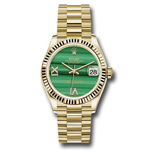 Đồng hồ Rolex Yellow Gold Datejust Fluted Bezel Malachite Diamond Six & Nine Dial President Bracelet 278278 madr69p 31mm