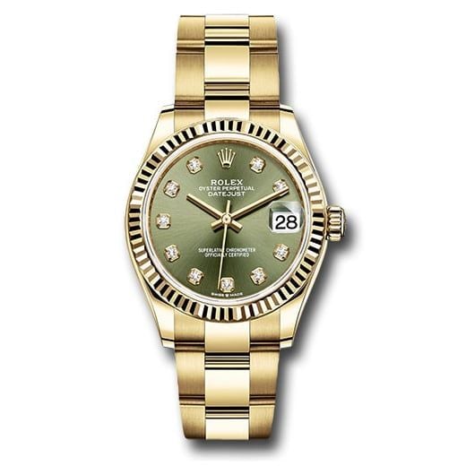 Đồng hồ Rolex Yellow Gold Datejust Fluted Bezel Olive Green Diamond Dial Oyster Bracelet 278278 ogdo 31mm