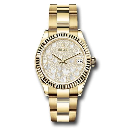 Đồng hồ Rolex Yellow Gold Datejust Fluted Bezel Paved Mother-of-Pearl Butterfly Dial Oyster Bracelet 278278 pmopbo 31mm