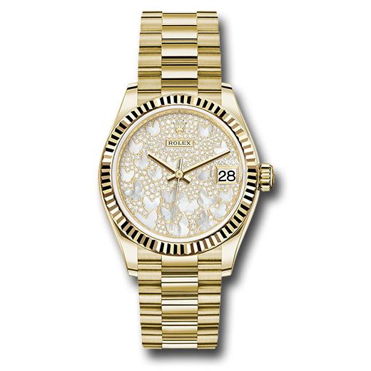 Đồng hồ Rolex Yellow Gold Datejust Fluted Bezel Paved Mother-of-Pearl Butterfly Dial President Bracelet 278278 pmopbp 31mm