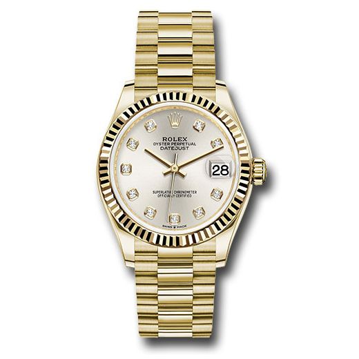 Đồng hồ Rolex Yellow Gold Datejust Fluted Bezel Silver Diamond Dial President Bracelet 278278 sdp 31mm