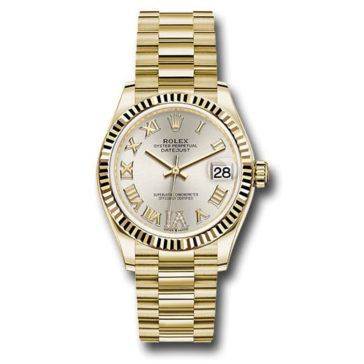 Đồng hồ Rolex Yellow Gold Datejust Fluted Bezel Silver Diamond Six Dial President Bracelet 278278 sdr6p 31mm