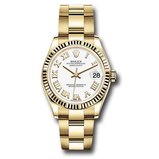 Đồng hồ Rolex Yellow Gold Datejust Fluted Bezel White Roman Dial Oyster Bracelet 278278 wro 31mm