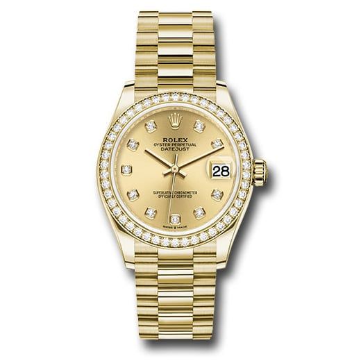 Đồng hồ Rolex Yellow Gold Datejust Diamond Bezel Champagne Diamond Dial President Bracelet 278288RBR chdp 31mm