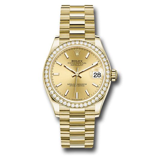 Đồng hồ Rolex Yellow Gold Datejust Diamond Bezel Champagne Index Dial President Bracelet 278288RBR chip 31mm