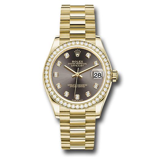 Đồng hồ Rolex Yellow Gold Datejust Diamond Bezel Dark Grey Diamond Dial President Bracelet 278288RBR dkgdp 31mm