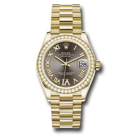 Đồng hồ Rolex Yellow Gold Datejust Diamond Bezel Dark Grey Diamond Six Dial President Bracelet 278288RBR dkgdr6p 31mm