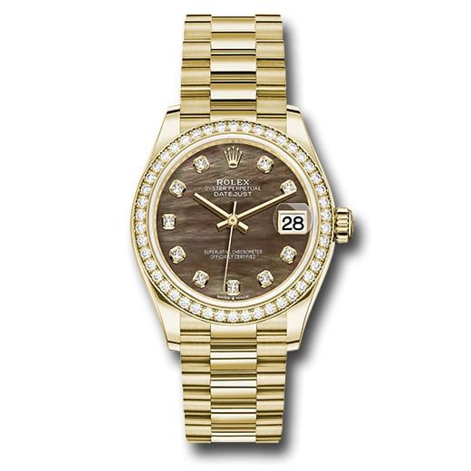 Đồng hồ Rolex Yellow Gold Datejust Diamond Bezel Dark Mother-of-Pearl Diamond Dial President Bracelet 278288RBR dkmdp 31mm