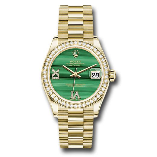 Đồng hồ Rolex Yellow Gold Datejust Diamond Bezel Malachite Diamond Six & Nine Dial President Bracelet 278288RBR madr69p