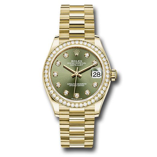 Đồng hồ Rolex Yellow Gold Datejust Diamond Bezel Olive Green Diamond Dial President Bracelet 278288RBR ogdp 31mm
