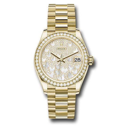 Đồng hồ Rolex Yellow Gold Datejust Diamond Bezel Paved Mother-of-Pearl Butterfly Dial President Bracelet 278288RBR pmopbp 31mm