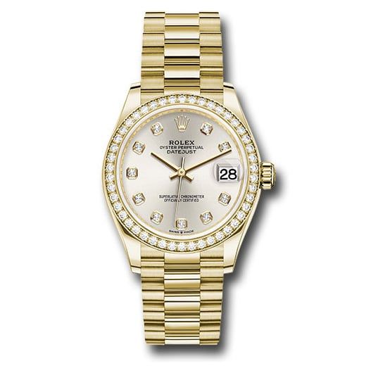 Đồng hồ Rolex Yellow Gold Datejust Diamond Bezel Silver Diamond Dial President Bracelet 278288RBR sdp 31mm