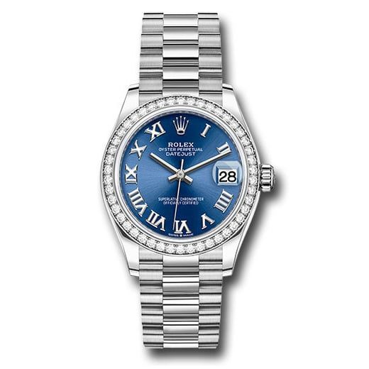 Đồng hồ Rolex White Gold Datejust Diamond Bezel Bright Blue Roman Dial President Bracelet 278289rbr blrp 31mm