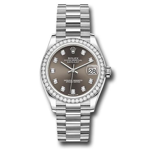 Đồng hồ Rolex White Gold Datejust Diamond Bezel Dark Grey Diamond Dial President Bracelet 278289RBR dkgrdp 31mm
