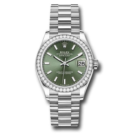 Đồng hồ Rolex White Gold Datejust Diamond Bezel Mint Green Index Dial President Bracelet 278289rbr mgip 31mm
