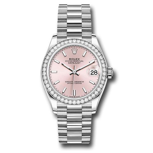 Đồng hồ Rolex White Gold Datejust Diamond Bezel Pink Index Dial President Bracelet 278289rbr pip 31mm